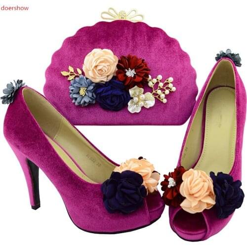 Doershow Italian Shoes With Matching Bags lady Wedding Shoes And Bag To Match Stones African Shoe and bag set WR1-17