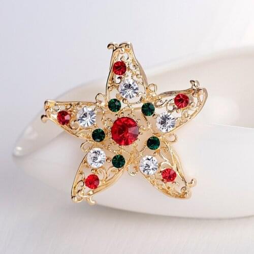 Elegant Hollow Out Shining Christmas Star Rhinestone Brooch Pins For Women & Girls Christmas Jewelry Gift
