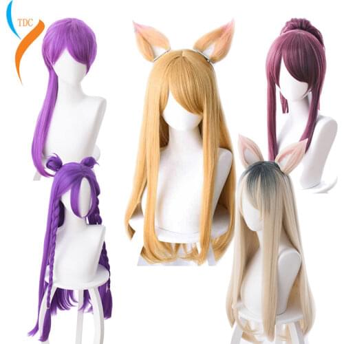 Hot Game LOL KDA Cosplay Wig Akali Ahri Evelyn Kaisa Cosplay Wig Heat Resistant Synthetic Wig Halloween Carnival Party Cos Wigs