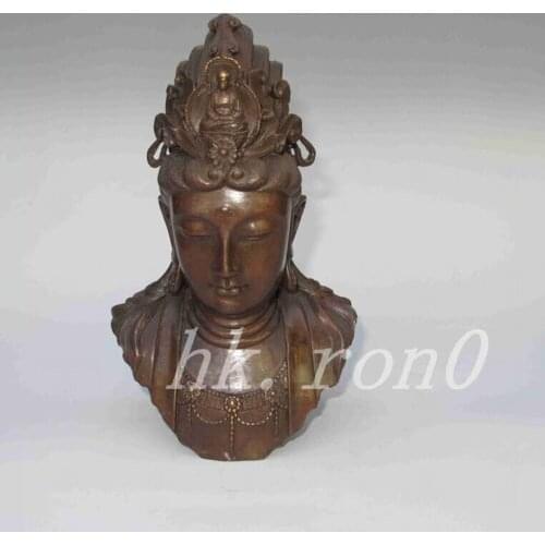 8.3inch Elaborate Chinese Copper statue of Guanyin Buddha head Favorites sculpture