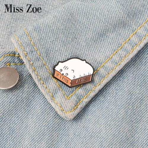 Cat in Box Enamel Pin Funny cat fits sits badge brooch Lapel pin Denim Jeans shirt bag Cartoon Animal Jewelry Gift for Kids