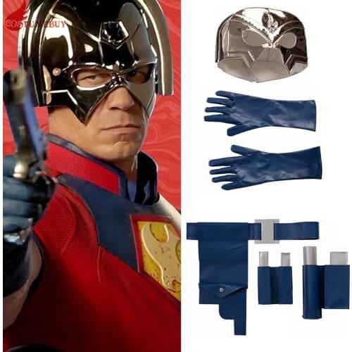 Superhero Movie Peacemaker Cosplay Costume Mask Gloves Belt Fit Role Playing Clothing Battle Suit Halloween Outfit for Adult Men