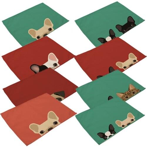 Cute Dog Pattern Cotton Linen Western Pad Placemat Insulation Dining Table Mat Anti-skid Coasters Kitchen Accessories