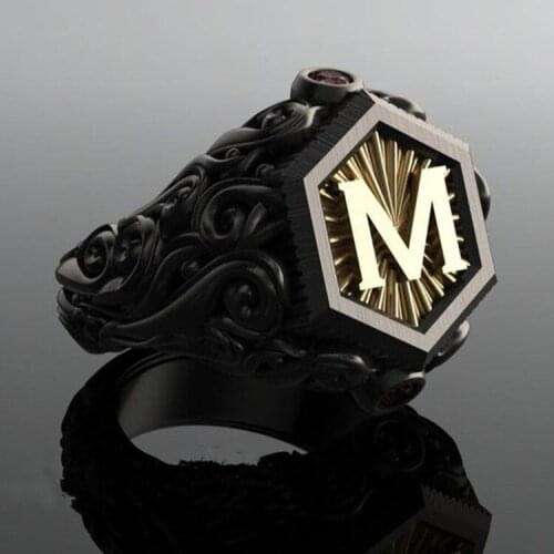 Fashionable and Luxurious M-shaped Pattern Mens Ring Classic Wedding Party Jewelry Retro Black Two Color Mens Ring