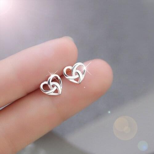 Fashion Simple Hollow Celtic Heart Studs Earrings Minimalist Jewelry for Women Girls Fine Silver Color Earrings Fashion Jewelry