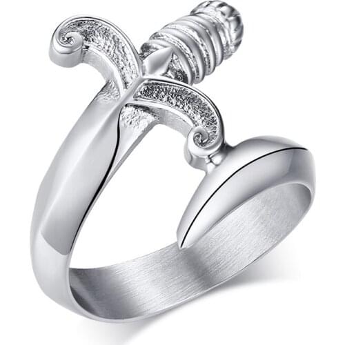 JHSL Novelty Funny Sword Design Big Large Men Rings Silver Color Stainless Steel Fashion Jewelry Gift Size 8 9 10 11 12