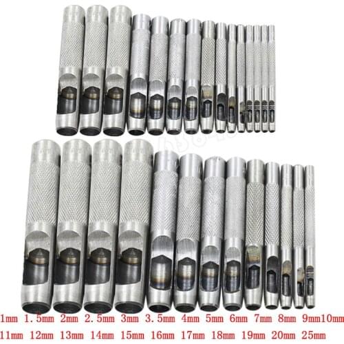 25 Size Metal Leather Tools Leather Punch Leathercraft Hole Craft Set Hollow Puncher Belt Punch 1.0mm-25mm for Clothing Canvas