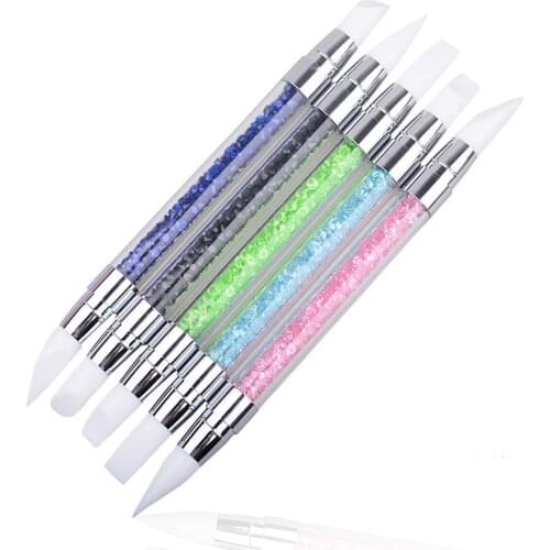 5pcs/lot Professional Gel Pen Set Beauty Nailart 2 Way Silicone Drawing Diamond Stone Brushes Manicure Crystal Acrylic Brush