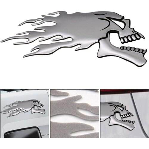 2Pcs/Pair 3D Chrome Ghost Skull Head Auto Motorcycle Car Sticker Emblem Decals 14.5x5.5cm