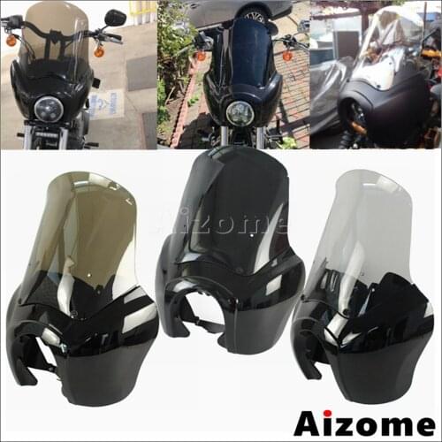 Motorcycle Front Headlight Fairing W/15" Windshield Kit For Harley Dyna Street Bob Glide Cafe Racer 5.75"Head Light Custom Cover