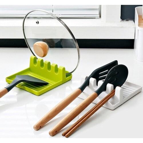Kitchen Spoon Holders Fork Spatula Rack Shelf Organizer Plastic Spoon Rest Chopsticks Holder Non-slip Spoons Pad Kitchen Utensil