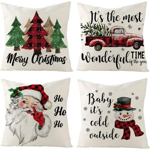 Sale Christmas Pillow Cover Christmas Oil Painting Group Pictures Linen Home Cushion Cover Pillows Decor Home