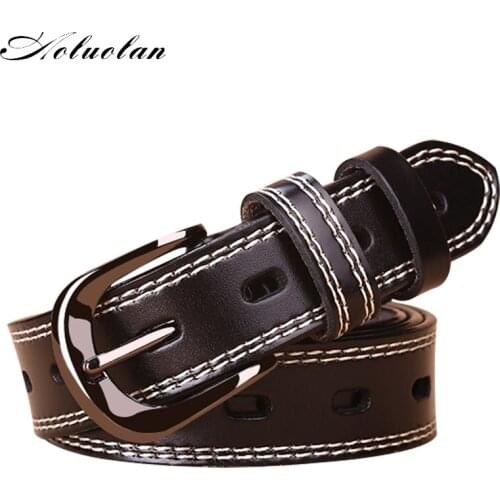 Aoluolan brand strap pin buckles vintage belts for womens high quality Real Cowskin Leather Designer Women Belt