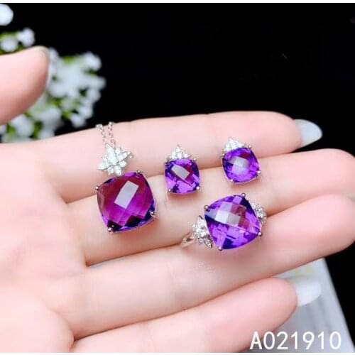 KJJEAXCMY boutique jewelry 925 sterling silver inlaid Amethyst Citrine pendant ring earring female Suit exquisite fashion
