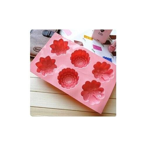 6 Cavities Big Flower Silicone Cake Baking Mold Cake Pan Muffin Cups Handmade Soap Moulds Biscuit Chocolate DIY Mold