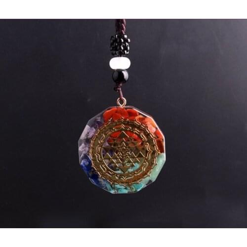 Light Yellow Gold Color Rainbow Stone and Resin Orgonite Energy Pendant Rope Chain Necklace Healing Chakra Jewelry
