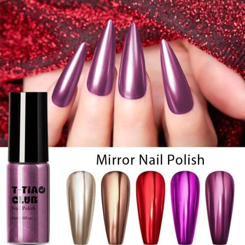 T-TIAO CLUB 8ml Mirror Metallic Nail Polish Rose Gold Silver Metal Color Nail Varnish Mirror Effect Metallic Nail Art Varnish