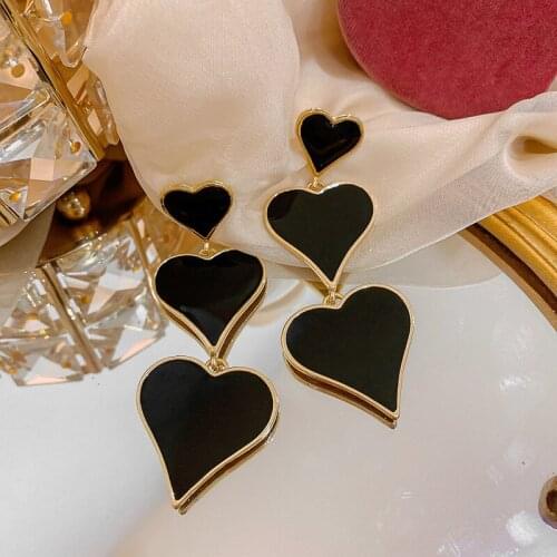 TIMEONLY Black Enamel Heart Earrings 2020 Punk Gold Color Alloy Layed Heart Shaped Long Drop Earrings for Women Party Jewelry