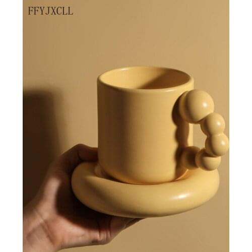 Thicken 325ml Milk Tea Cup Ceramic Rotating Ball Handle Design Home Coffee Mug Handgrip With Tray