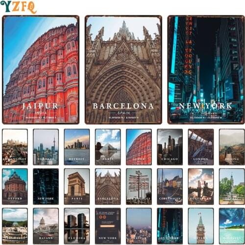 Florida Losangeles Barcelona City Sign Vintage Metal Plaque Plates Decor For Pub Bar Home Tin Gift Decoration Poster DU-11620A