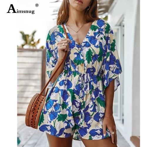 Plus Size 4xl 5xl Women Bohemian Flower Print Playsuits Sexy Girls Rompers Half Sleeve Glitter Bodysuits 2021 Summer Jumpsuits
