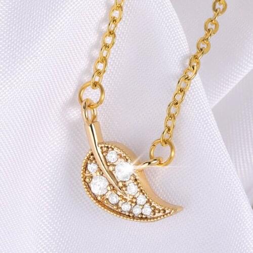 Boho Crystal Leaves Pendant Necklace For Women Gold Color Stainless Steel Zircon Choker Chain Charm Jewelry Valentines Day Gift