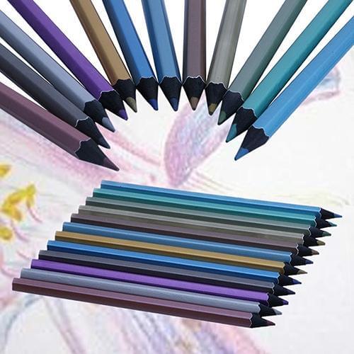 12 Colors Metallic Non-toxic Drawing Pencils Painting Sketching Pens Kids Gifts