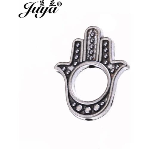 JUYA Wholesale 30pcs Vintage Golden Metal Hamsa Hand Spacer Beads Charms DIY for Bracelet Jewelry Making 15.6x13mm AQ0442