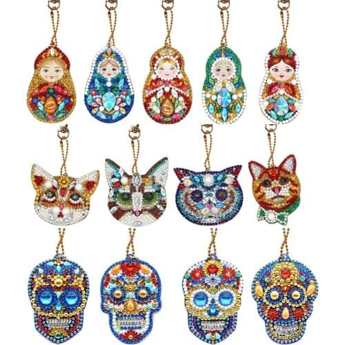 4Pcs 5Pcs DIY Full Drill Special Shaped Diamond Painting Keychains Pendant Diamond Keyring Embroidery Cross Stitch Craft