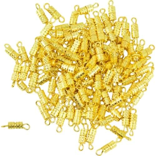 50 Pieces 15x4mm Gold Tone Brass Column Barrel Swivel Screw Clasps for DIY Jewelry Findings
