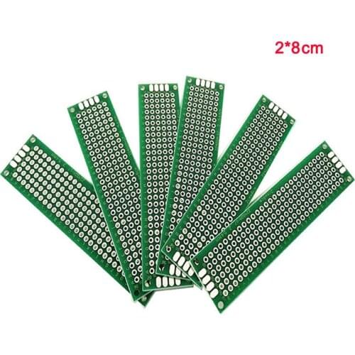 50pcs 2*8cm Double-Sided PCB Universal Circuit Experiment Board FR-4 Fiberglass Plate DIY Prototype Matrix Green Oil Spray Tin