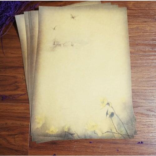 80pcs Chinese ink painting traditional ancient classical lotus Letter Pad / Paper vintage gift souvenir writing kraft paper