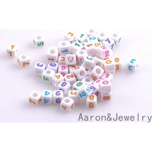 7mm 100pcs Mixed color White Number Cube Acrylic neon Beads For Jewelry making DIY YKL0358X
