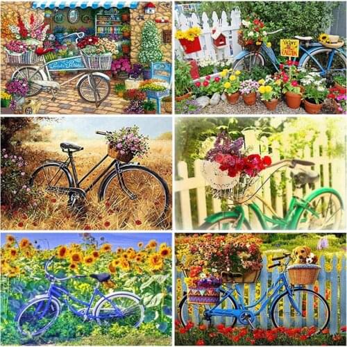 DIY 5D Diamond Painting Full Round/Square Resin Bicycle Flowers Diamond Art Embroidery Scenery Cross Stitch Mosaic Home Decor