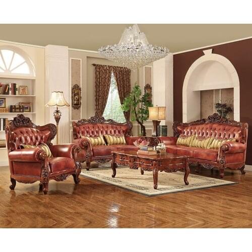 American Country Leather First Floor Sofa European Solid Wood Large Apartment Living Room Single Sofa