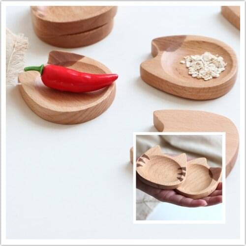 Whole Wood Lovesickness Wood Creative Cat Solid Wood Pan Plate Fruit Dishes Saucer Tea Tray Dessert Dinner Plate Tableware Set