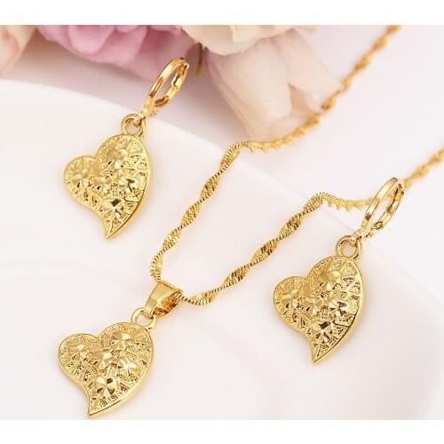 Diagonal five stars Heart Pendant Necklaces Earring Romantic Jewelry 24 k Fine Gold GF Womens gift Girlfriend Wife Gifts