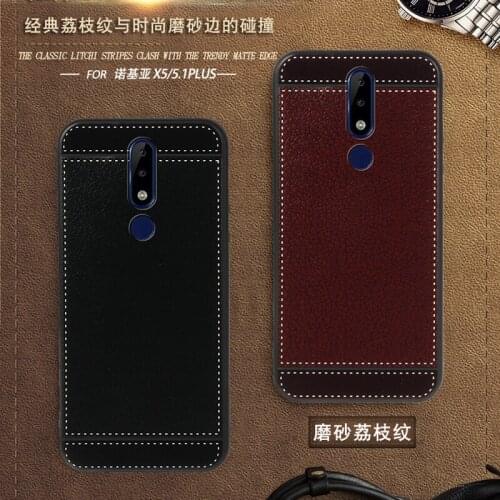 Funda for Nokia 5.1 Plus Case leather 5.86 inch Soft Black silicone Classic litchi stripes Cover for Nokia 5.1 Plus for Nokia X5