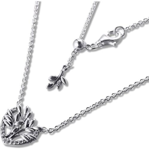 CKK Silver 925 Jewelry Heart Family Tree Collier Necklace For Women Gift Sterling Charms Original Pendant