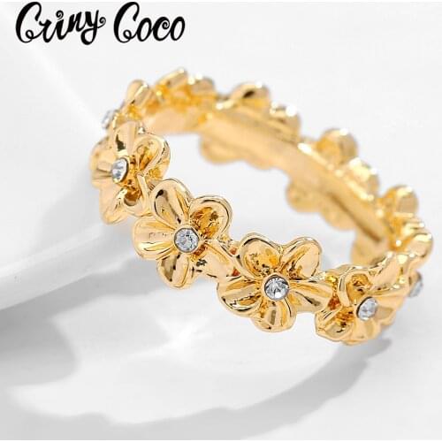 Cring Coco Polynesian Gold Filled Ring Plumeria Fashion Hawaiian Flower Engagement Rings Accesories for Women Jewelry Wedding