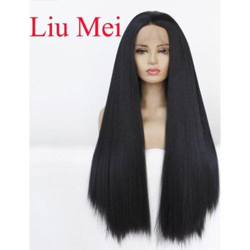 Cheap Natural Wig 1B# 26inch Long Italian Yaki Straight Lace Wigs Synthetic Lace Front Wig Heat Resistant Fiber For Black Women