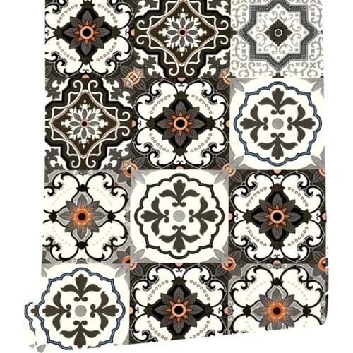 Ethnic Wind Pattern Creative Lattice Kitchen Waterproof Restaurant Porch Background Wall Self-Adhesive Wallpaper Home Decoration