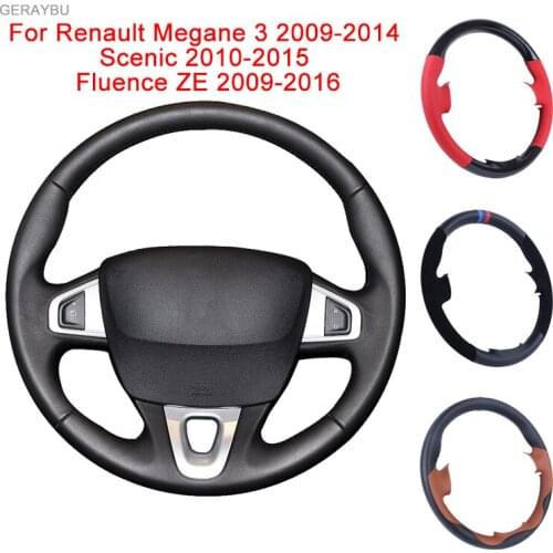 GERAYBU Custom Leather Hand-sewn Car Steering Wheel Cover For Renault Megane 3 2009-2014 Scenic 2010-2015 Fluence ZE 2009-2016