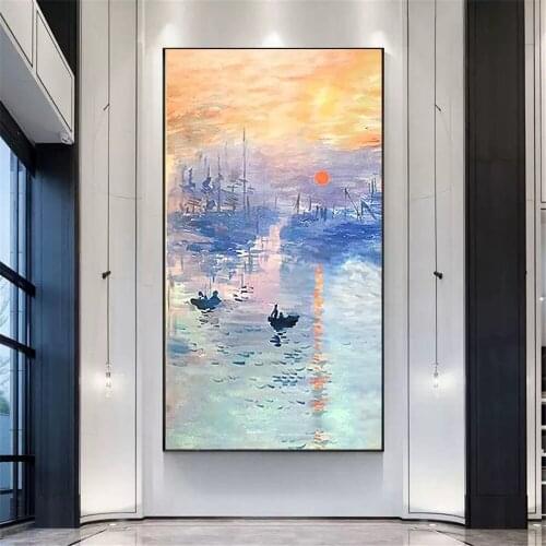 Claude Monet Impression Sunrise Famous Landscape Oil Painting on Canvas Art Poster Wall Picture for Living Room decor Frameles