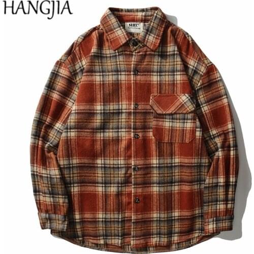 Retro Plaid Woolen Jacket Shirt Oversized Men Hip Hop Lattice Jackets Coats Thicking Autumn and Winter Warm Outwear Women