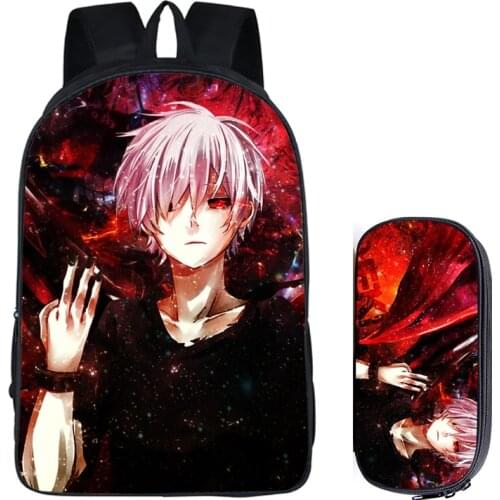 Japanese Anime Tokyo Ghoul 2PC Set with Pencil Case Student Backpacks DIY Printing Cool School Student Bags For Kids Book Bag