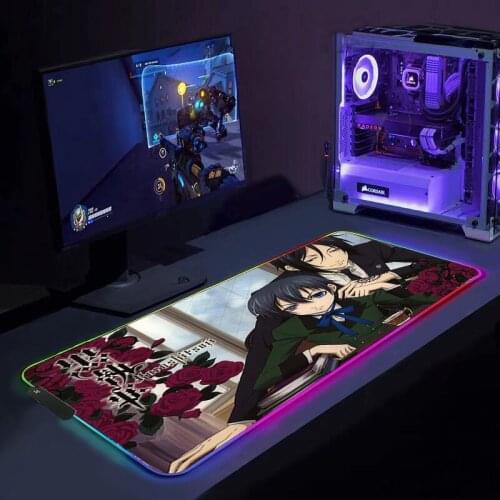 Black Butler Anime LED Light Mouse Pad RGB Large Keyboard Cover Non-Slip Rubber Base Computer Carpet Desk Mat PC Game Mouse Pad