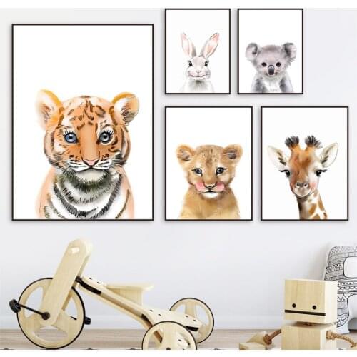 Rabbit Lion Giraffe Tiger Raccoon Panda Koala Wall Art Canvas Painting Nordic Posters And Prints Wall Pictures Kids Room Decor