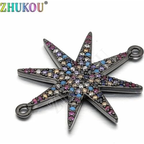 24*29mm Handmade Brass Cubic Zirconia Star Charms Connector DIY Jewelry Findings, Hole: 1mm, Model: VS192