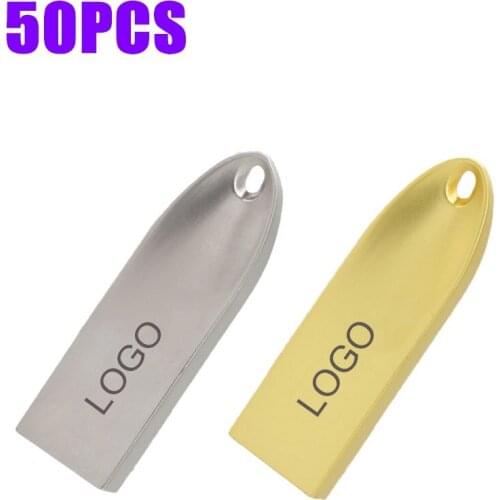 50PCS Metal USB Flash Drive Metal Pen Drive 16GB 32GB 64GB 128GB Pendrives 4GB 8GB USB Stick 2.0 Memory Stick Free Custom LOGO